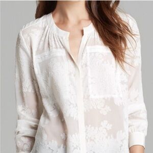 Rebecca Taylor Silk Blend Burnout Blouse Cream • 4